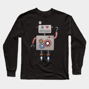 Robot in Love - Cartoon Robot with Heart Eye Long Sleeve T-Shirt